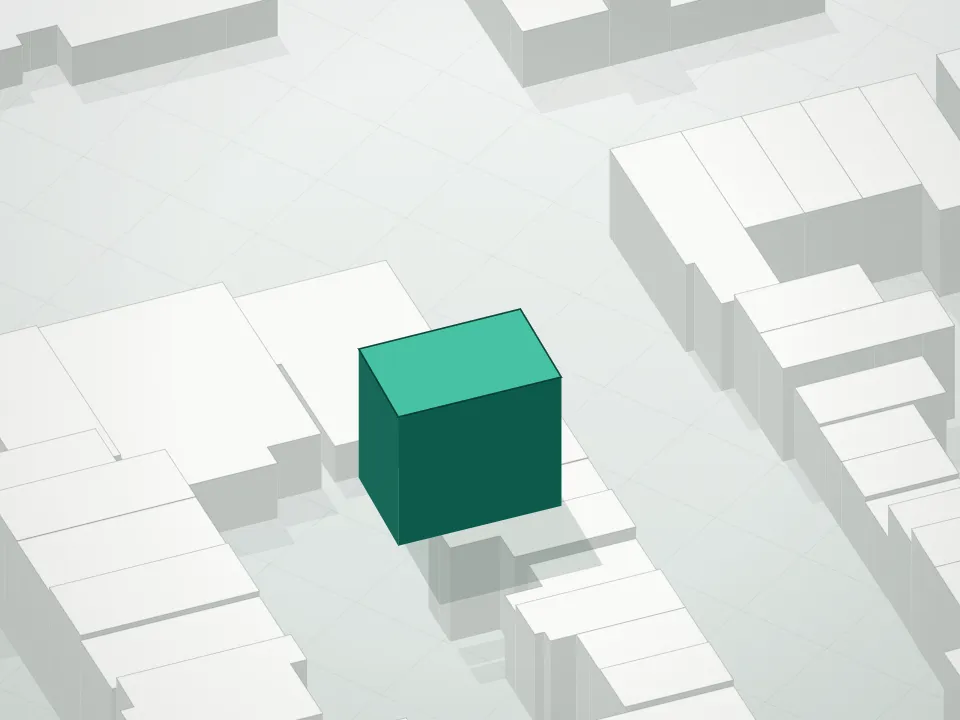 3D massing drawing of One Three Six Condominium and neighboring buildings