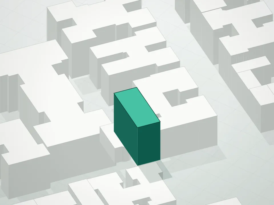 3D massing drawing of 30-38 29th Street Condominium and neighboring buildings