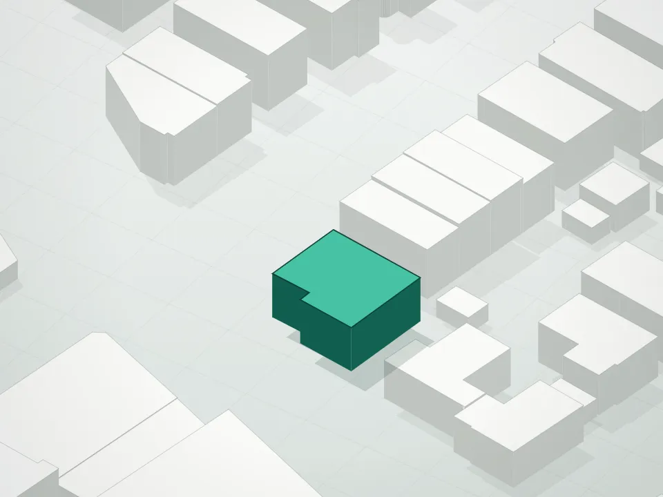 3D massing drawing of Stratford Condominium and neighboring buildings