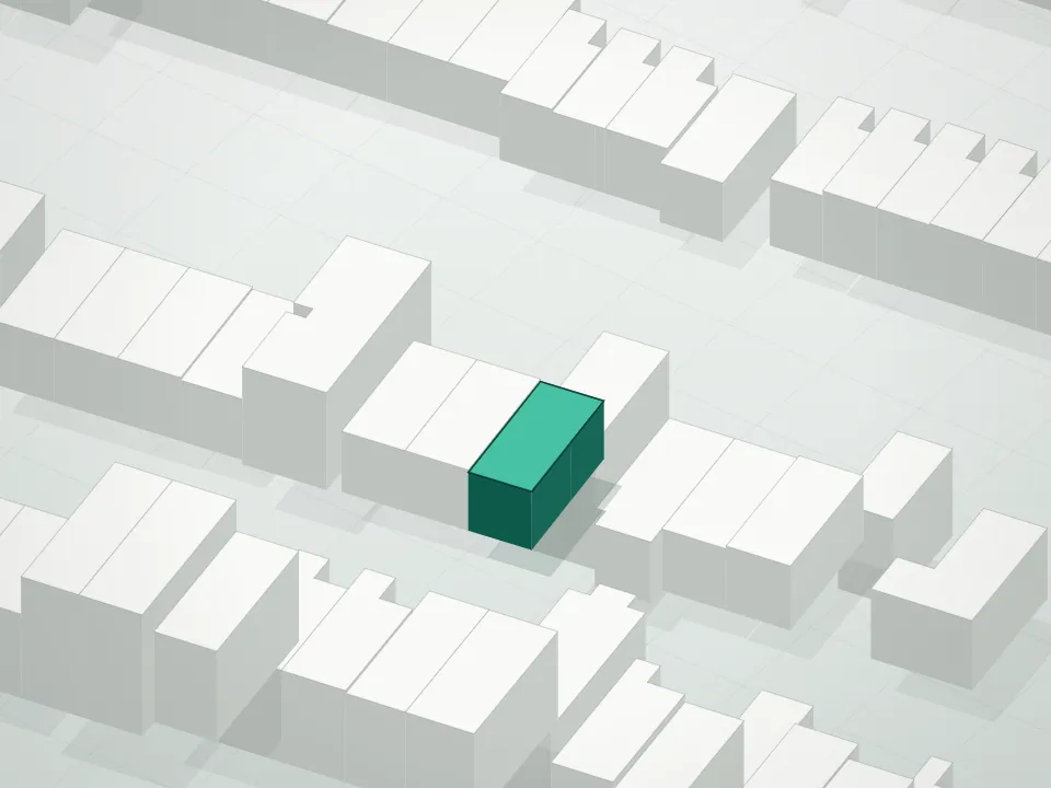 3D massing drawing of Kps Condominium and neighboring buildings