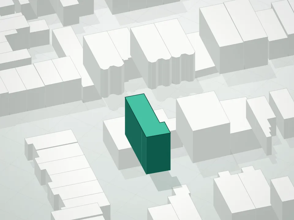 3D massing drawing of 1160 Greene Avenue Condominium and neighboring buildings
