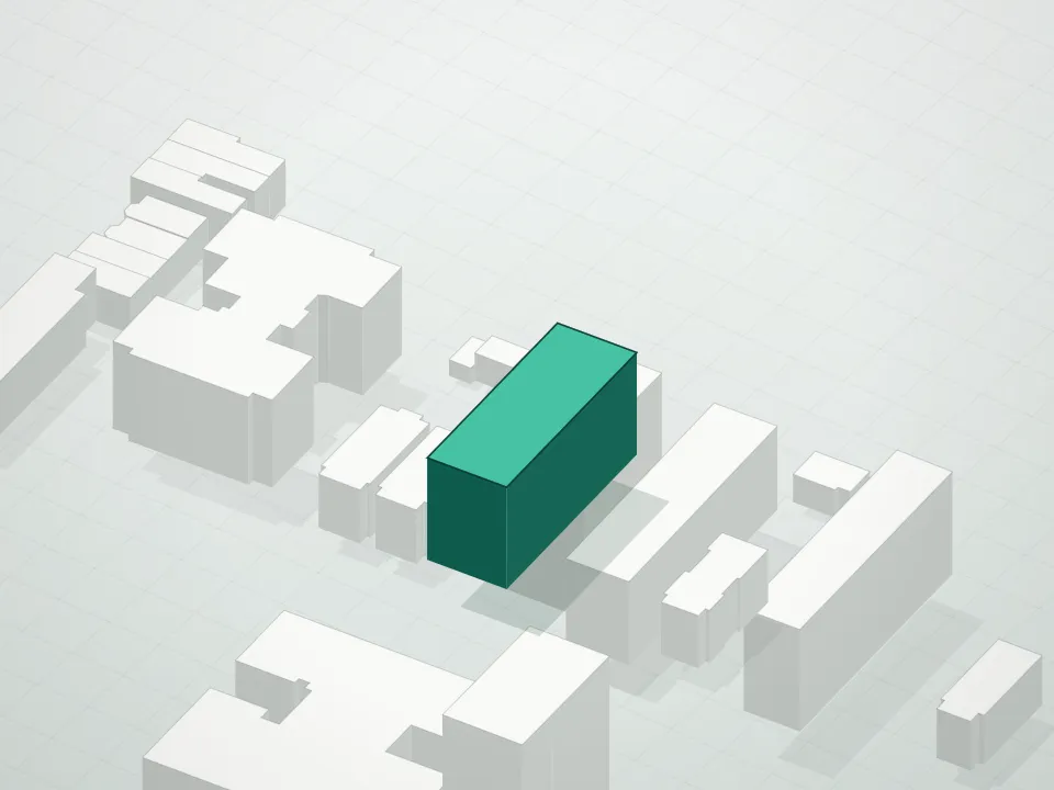 3D massing drawing of 323 Lenox Road Condominium and neighboring buildings