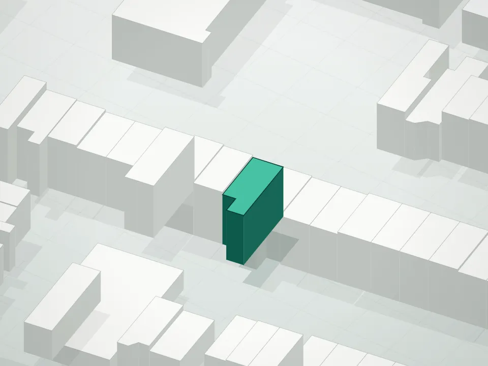 3D massing drawing of 680 Greene Avenue Condominium and neighboring buildings