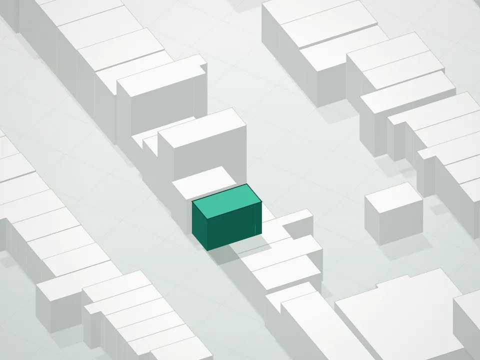 3D massing drawing of 101 Douglass Street Condominium and neighboring buildings