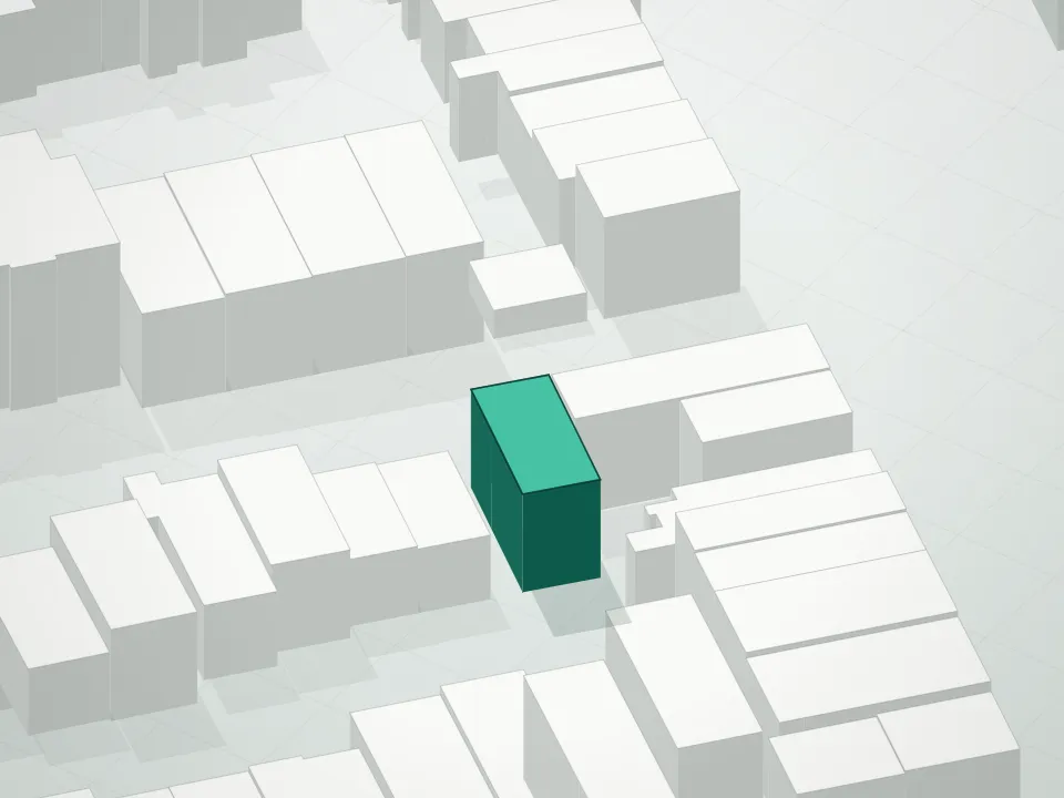 3D massing drawing of Schae Condominium and neighboring buildings