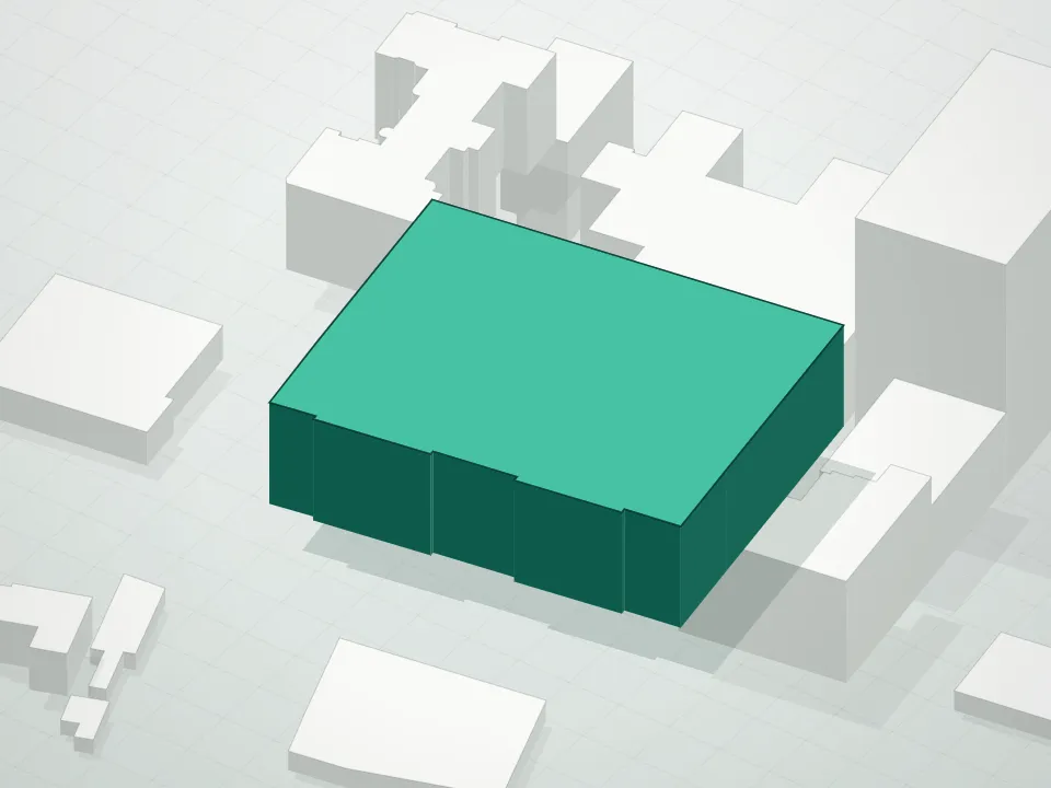 3D massing drawing of Northern Parc and neighboring buildings