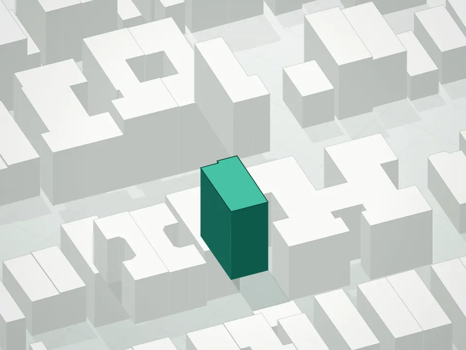 3D massing drawing of Willow Condominium and neighboring buildings