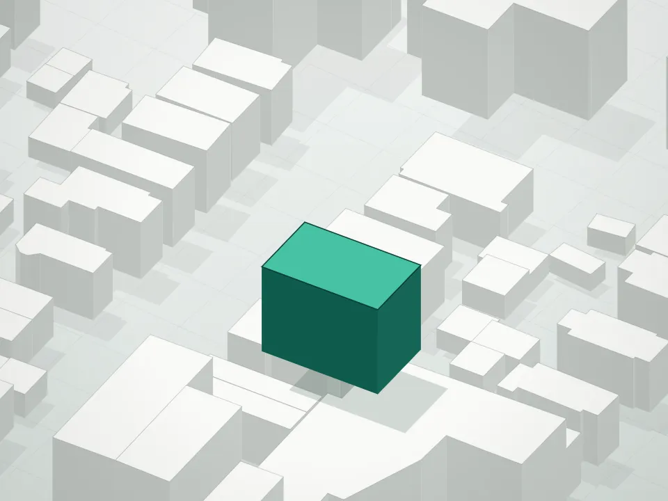 3D massing drawing of 34th Street Residence Condominium and neighboring buildings