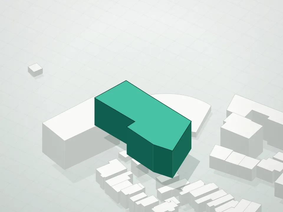 3D massing drawing of Marina Astoria A/K/A 3005 Vernon Condominium and neighboring buildings