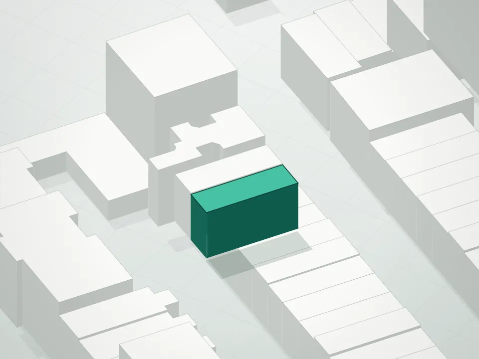 3D massing drawing of Townhouse 16 Saint Marks Condominium and neighboring buildings