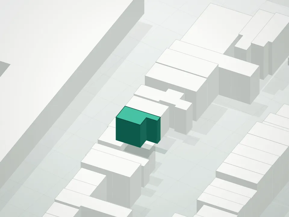 3D massing drawing of 19 Irving Place Condominium and neighboring buildings
