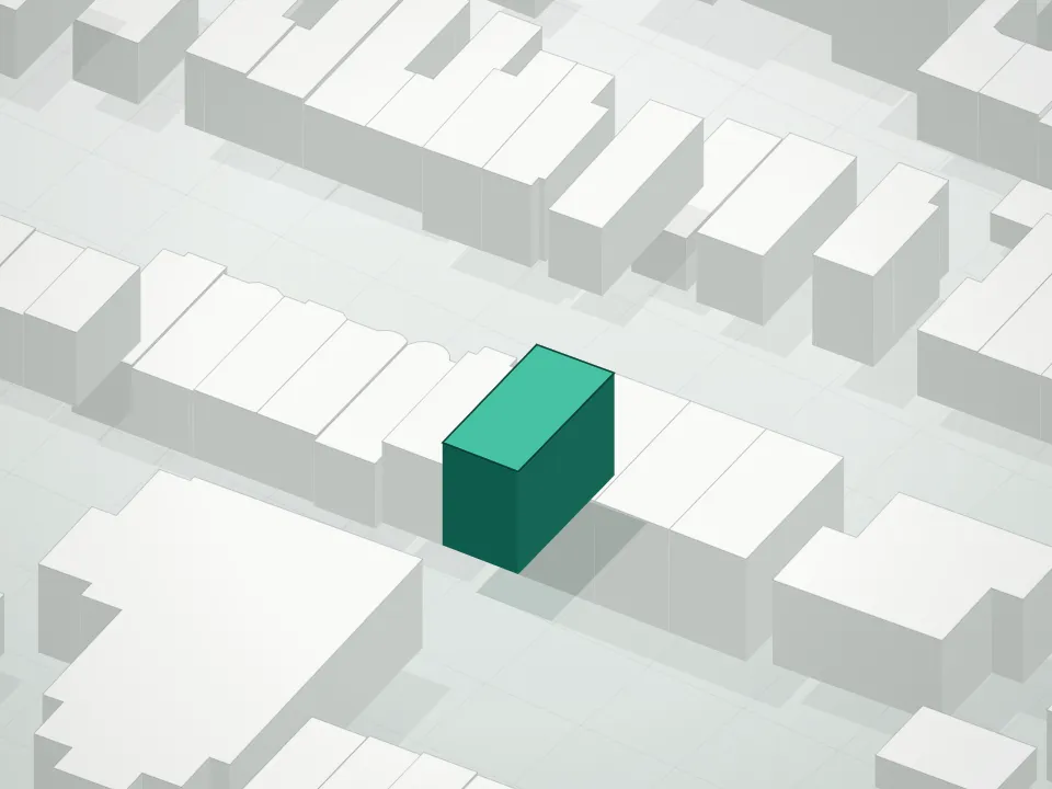 3D massing drawing of 406 Fenimore Street Condominium and neighboring buildings