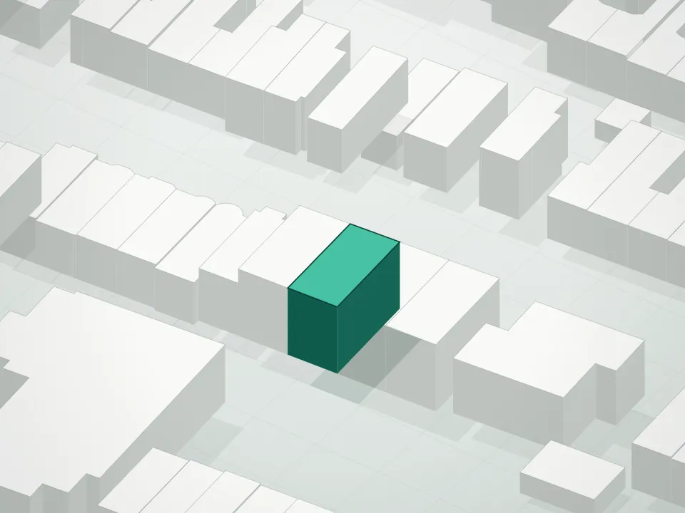 3D massing drawing of 408 Fenimore Street Condominium (The ) and neighboring buildings