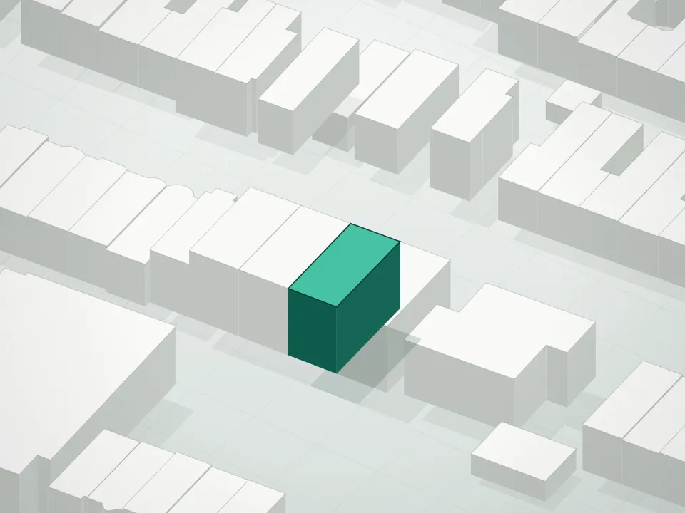 3D massing drawing of 410 Fenimore Street Condominium and neighboring buildings