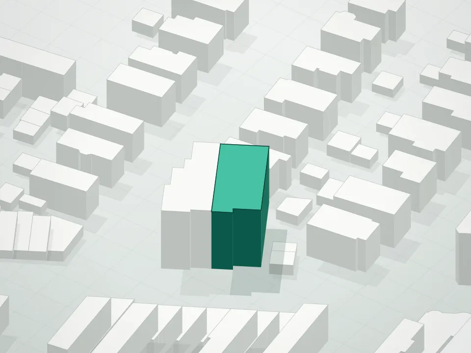 3D massing drawing of 1105 Cortelyou Road Condominium and neighboring buildings