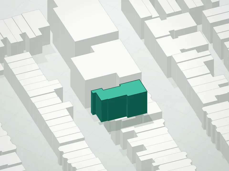3D massing drawing of 590 6th Street Condominium and neighboring buildings