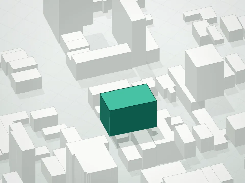 3D massing drawing of Tower 28 Condominium and neighboring buildings