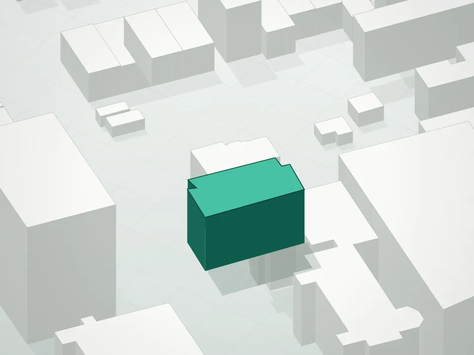 3D massing drawing of 23-23 30th Road Condominium and neighboring buildings