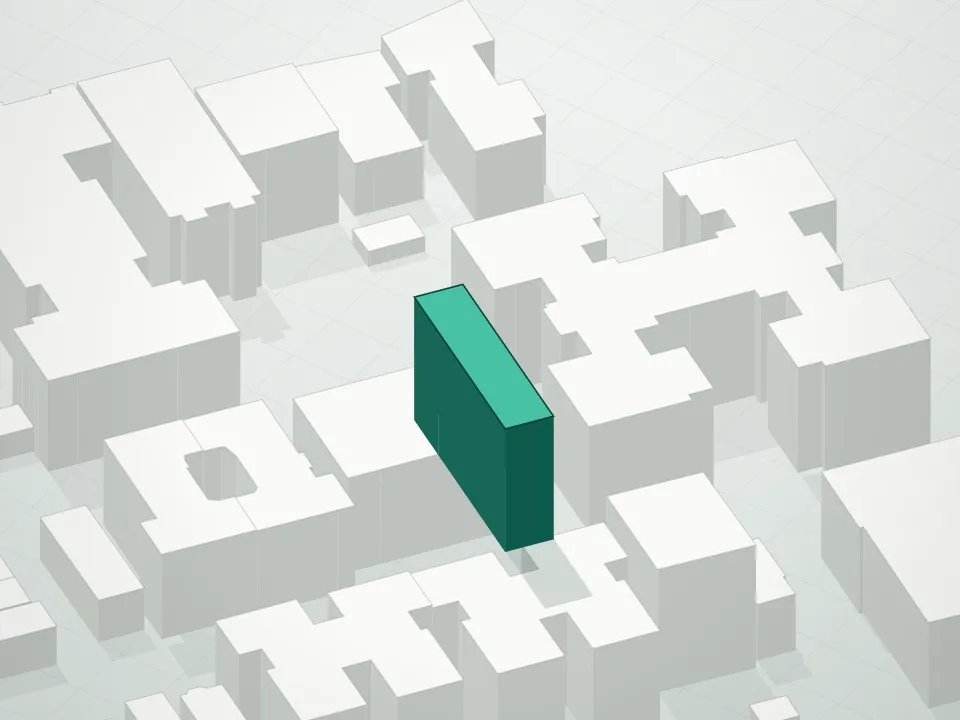 3D massing drawing of 31-22 29th Street Condominium and neighboring buildings