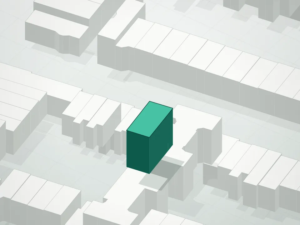 3D massing drawing of 714 Jefferson Avenue Condominium and neighboring buildings