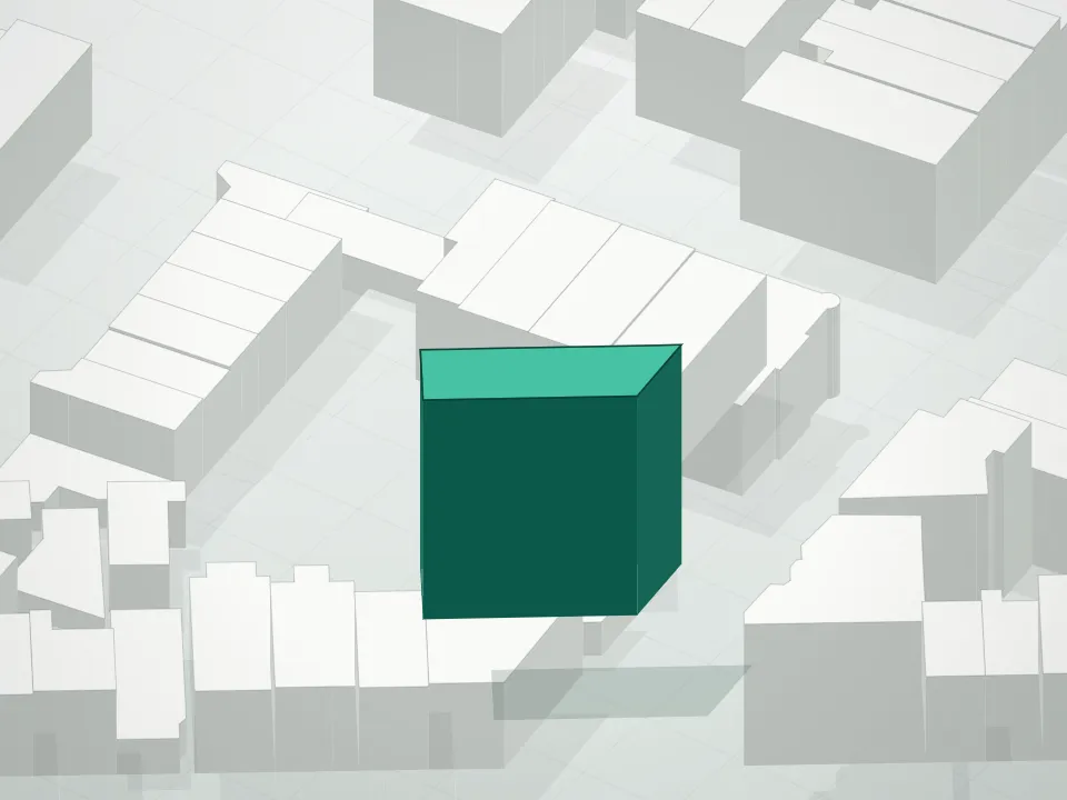 3D massing drawing of 61 North Henry Street Condominium and neighboring buildings