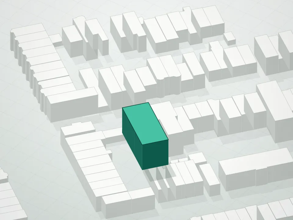 3D massing drawing of 68 Eldert Street Condominium and neighboring buildings