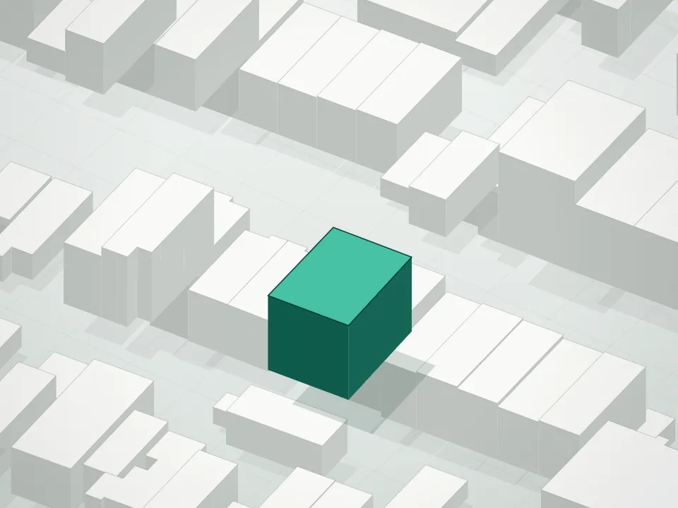 3D massing drawing of 514 Maple Street Condominium and neighboring buildings