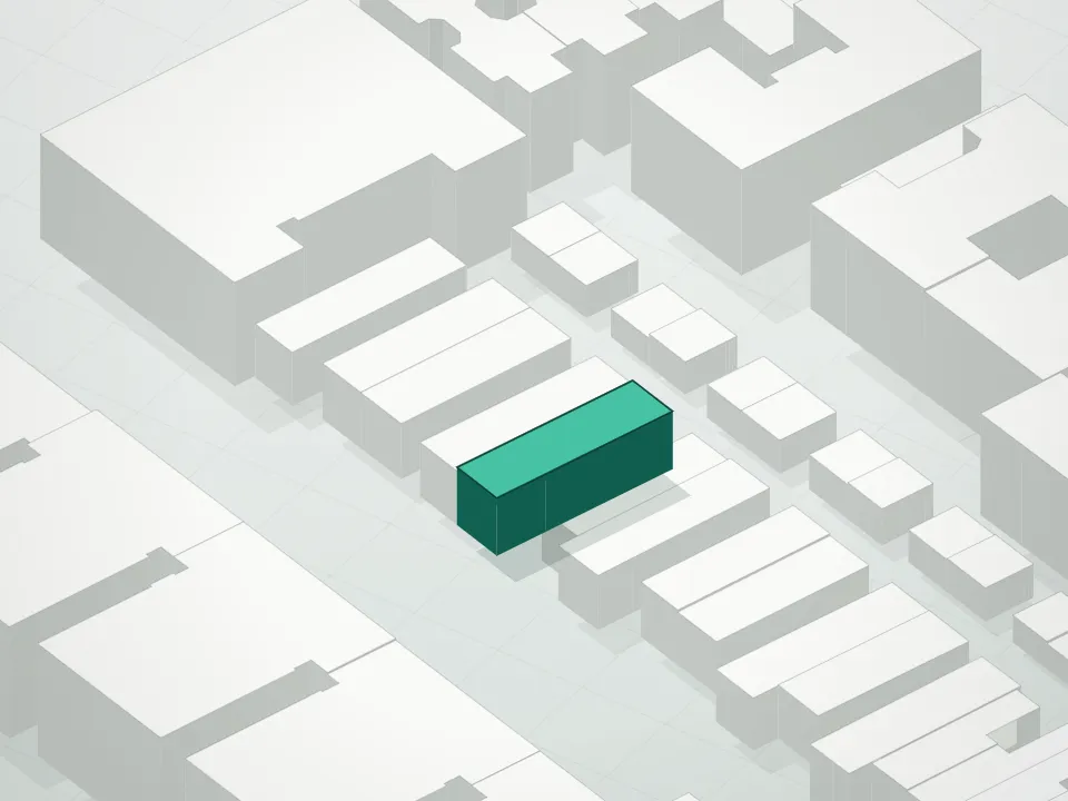 3D massing drawing of 1015 President Street Condominium and neighboring buildings