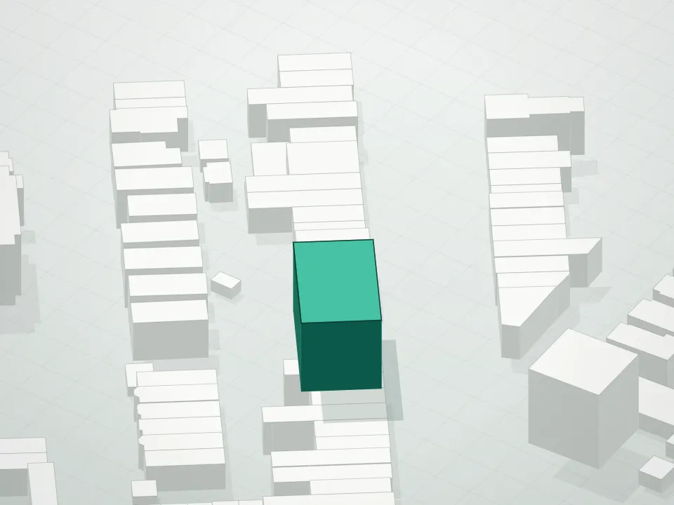 3D massing drawing of 1462 Flatbush Avenue Condominium and neighboring buildings