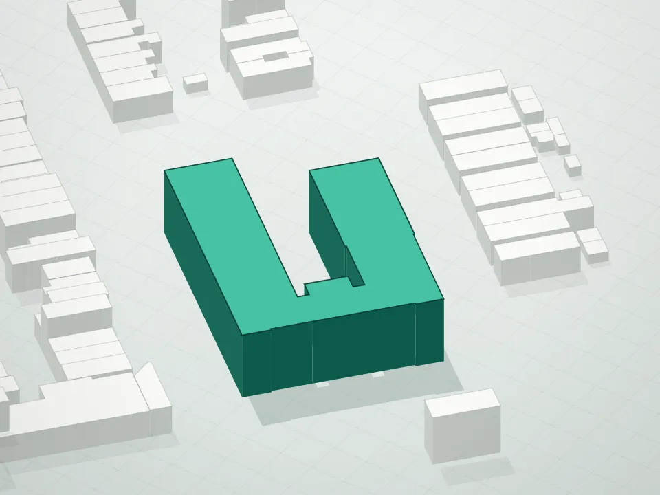 3D massing drawing of 1241 43rd Street Condominium and neighboring buildings