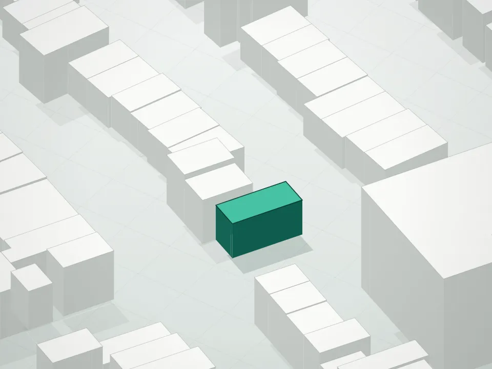 3D massing drawing of 89 South 4 Street Condominium and neighboring buildings