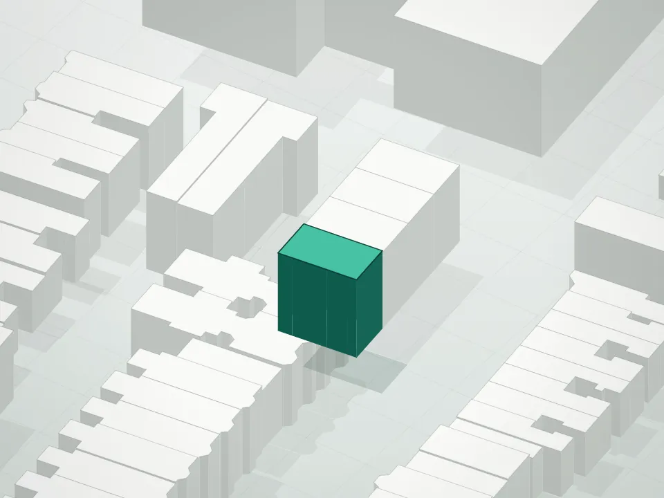 3D massing drawing of 235 North Henry Street Condominium and neighboring buildings