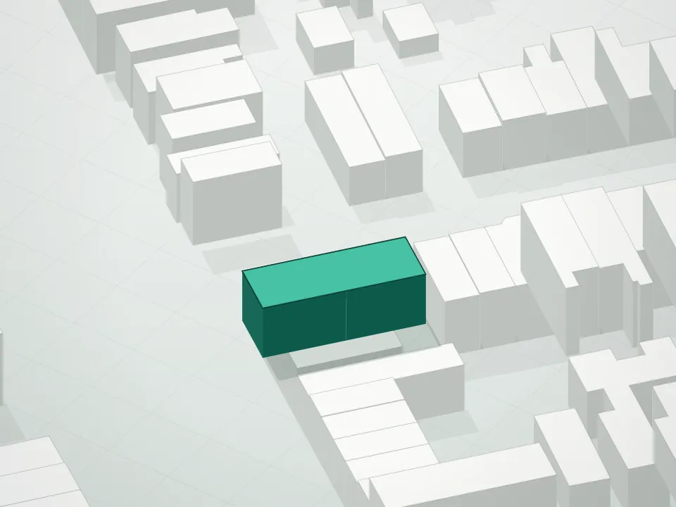 3D massing drawing of 923 Bushwick Avenue Condominium and neighboring buildings