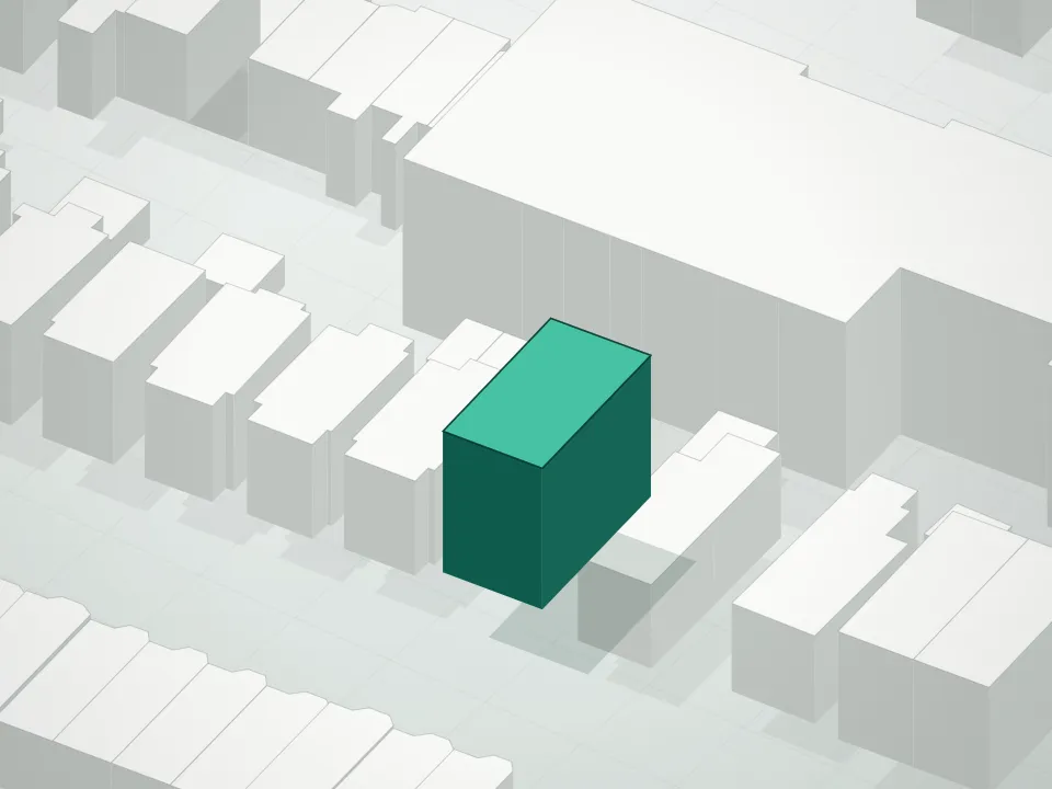 3D massing drawing of Winthrop Gardens and neighboring buildings
