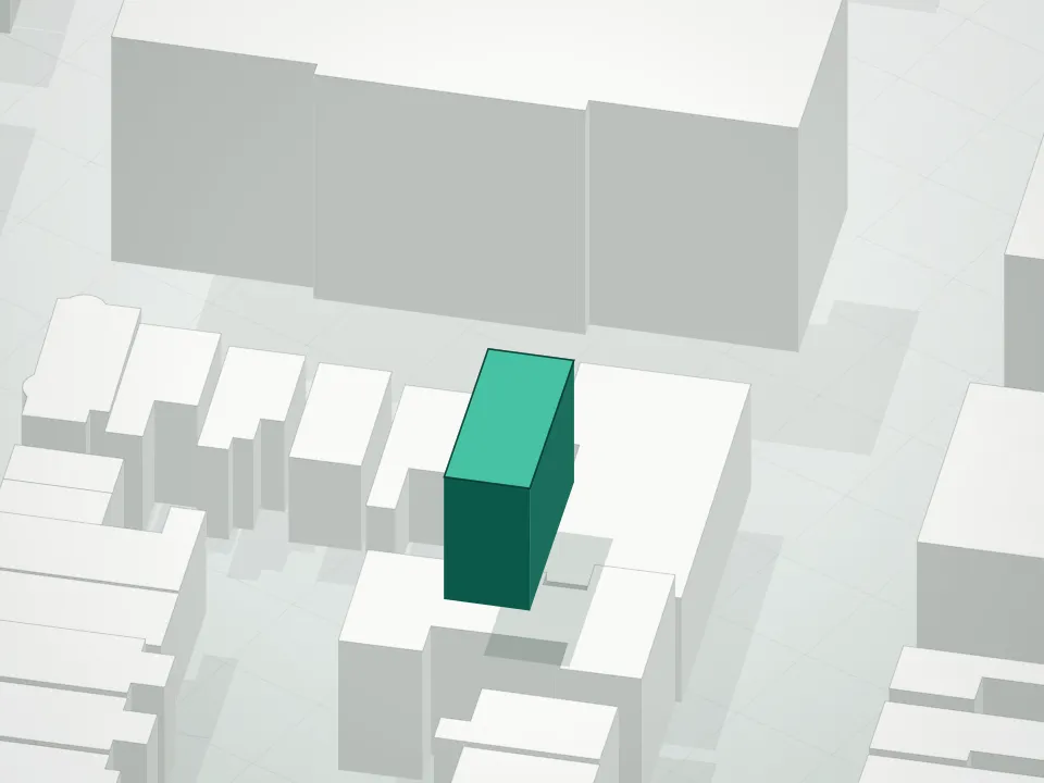 3D massing drawing of 84 Meserole Avenue Condominium and neighboring buildings