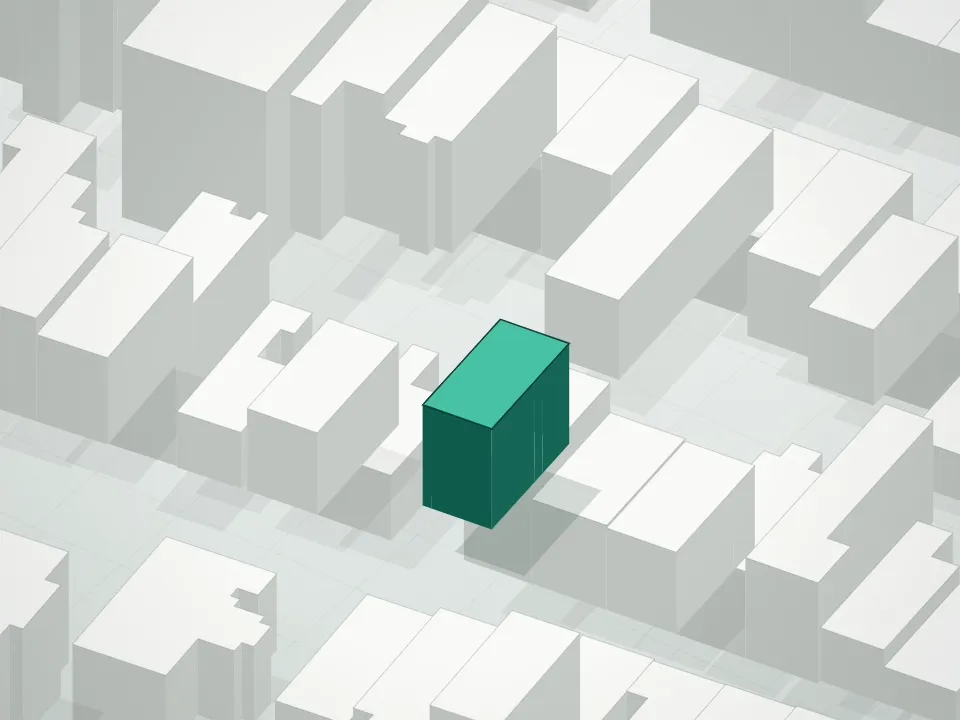 3D massing drawing of Dupont Plaza Condominium and neighboring buildings