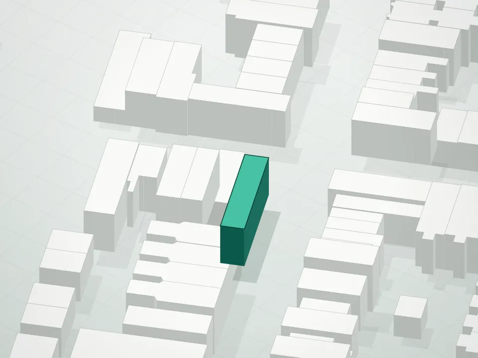 3D massing drawing of 151 Newel Street Condominium and neighboring buildings