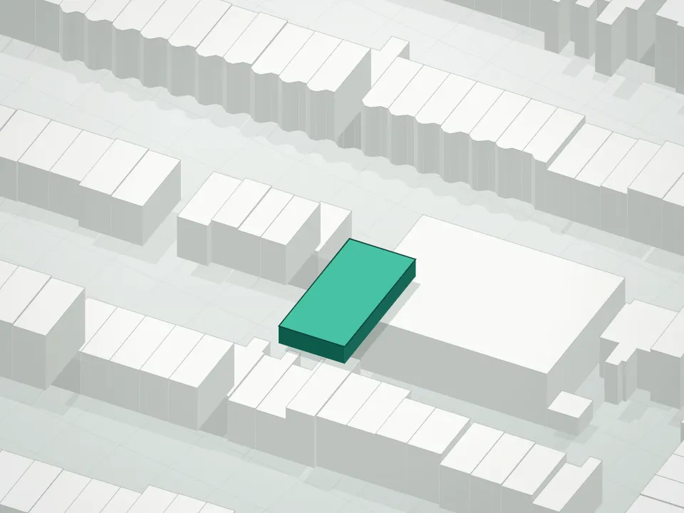 3D massing drawing of 524 Halsey Condominium and neighboring buildings