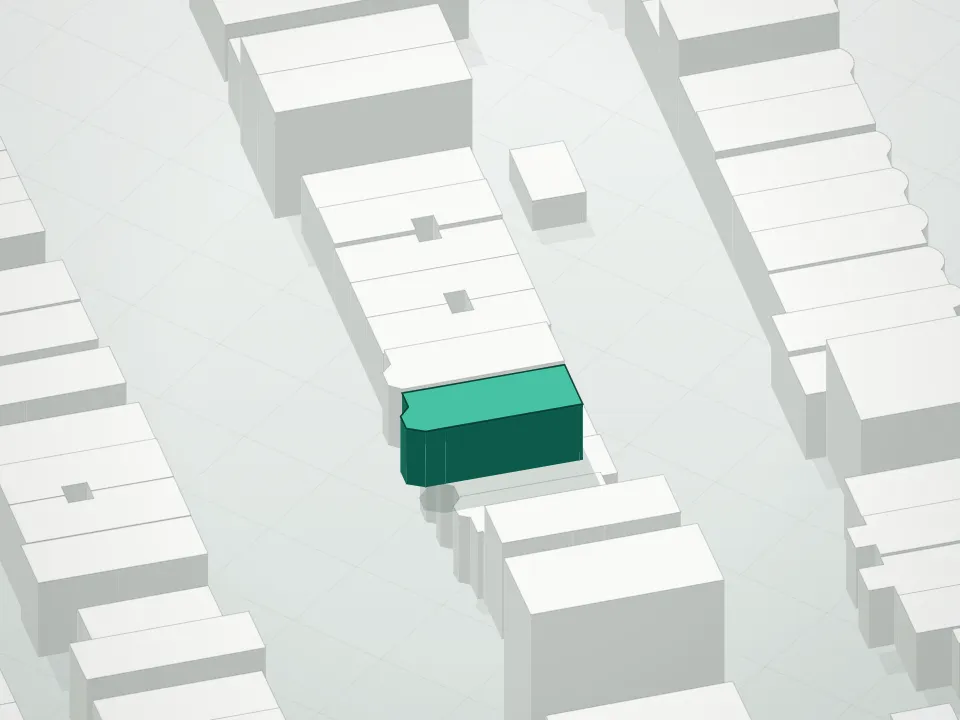 3D massing drawing of Longevity Tower Condominium and neighboring buildings