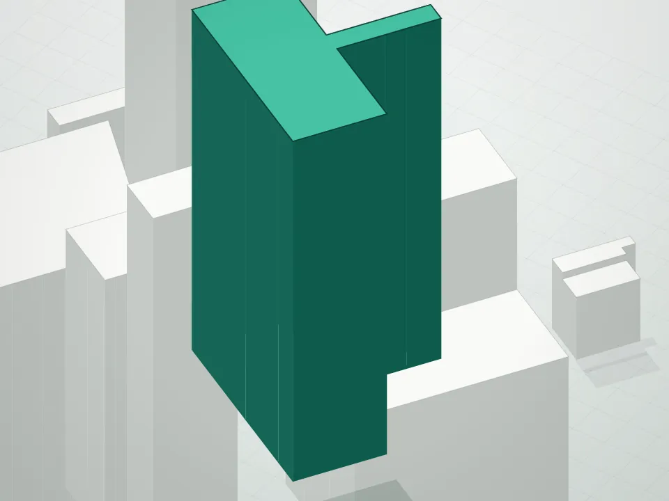 3D massing drawing of 111 West 56th Street Condominium and neighboring buildings