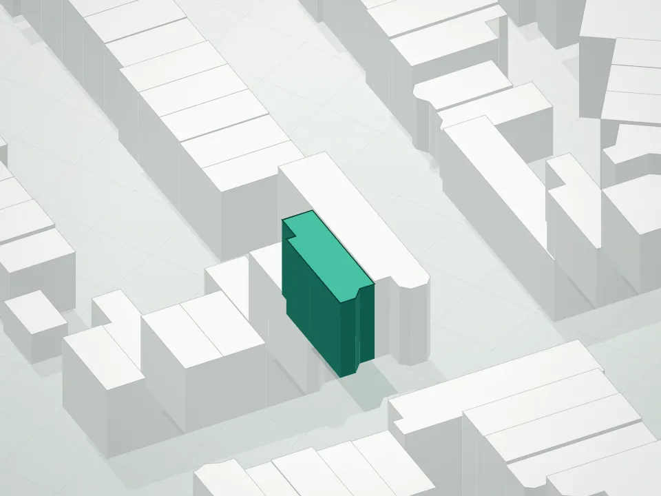 3D massing drawing of 84 6th Avenue Condominium and neighboring buildings