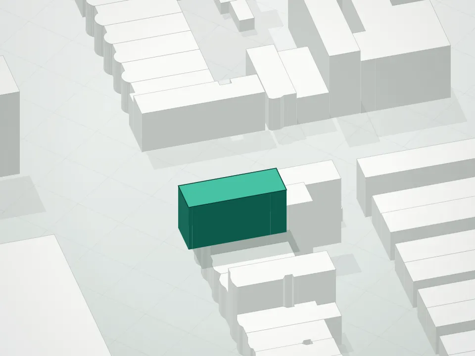 3D massing drawing of 901 60th Street Condominium and neighboring buildings