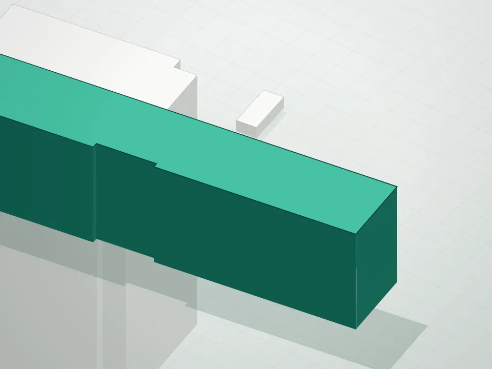 3D massing drawing of Huron and neighboring buildings