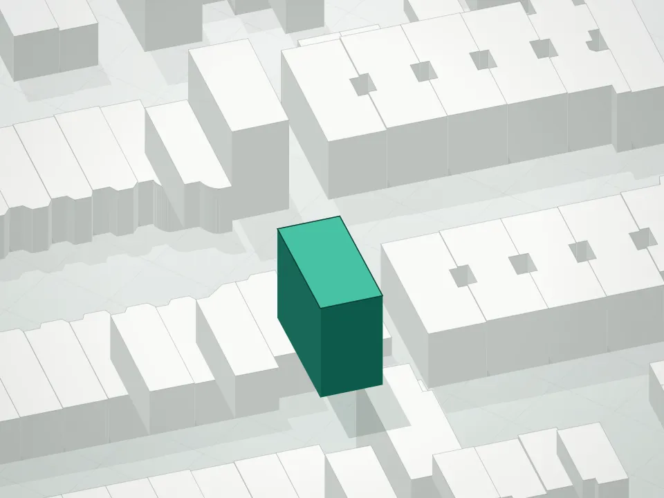 3D massing drawing of Hancock And Jefferson Condominium and neighboring buildings
