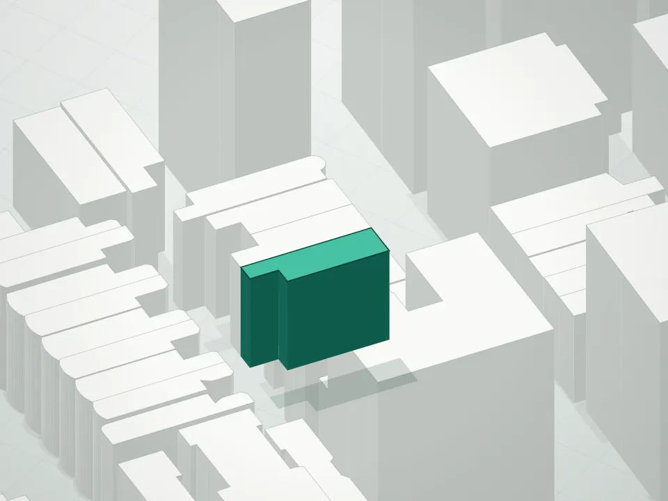 3D massing drawing of 324 West 108 Condominium and neighboring buildings
