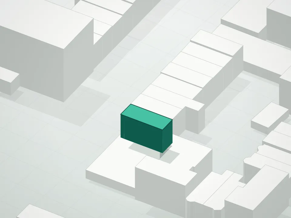 3D massing drawing of 1091 Rogers Avenue Condominium and neighboring buildings