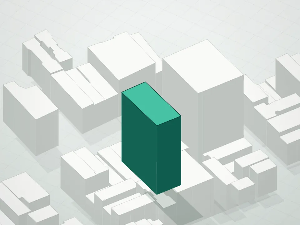 3D massing drawing of 139 Bowery Condominium and neighboring buildings