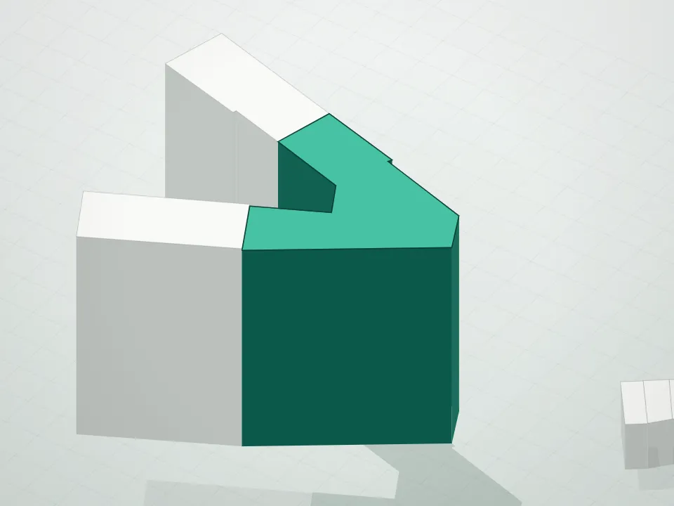 3D massing drawing of Longfield and neighboring buildings