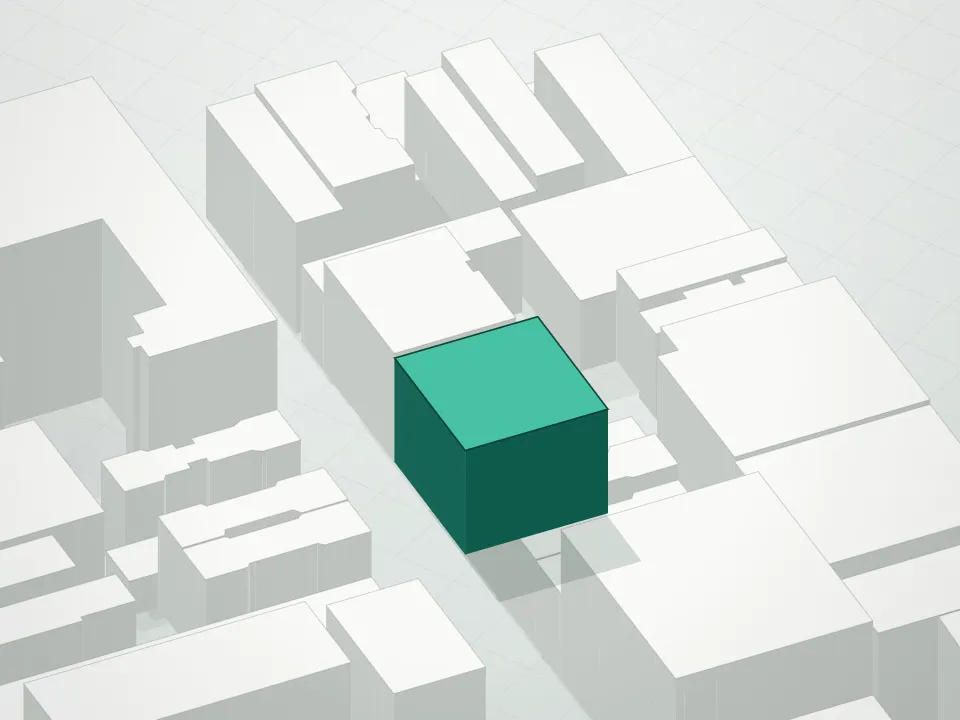 3D massing drawing of 441 West 54th Street Condominium A/K/A The Gild and neighboring buildings