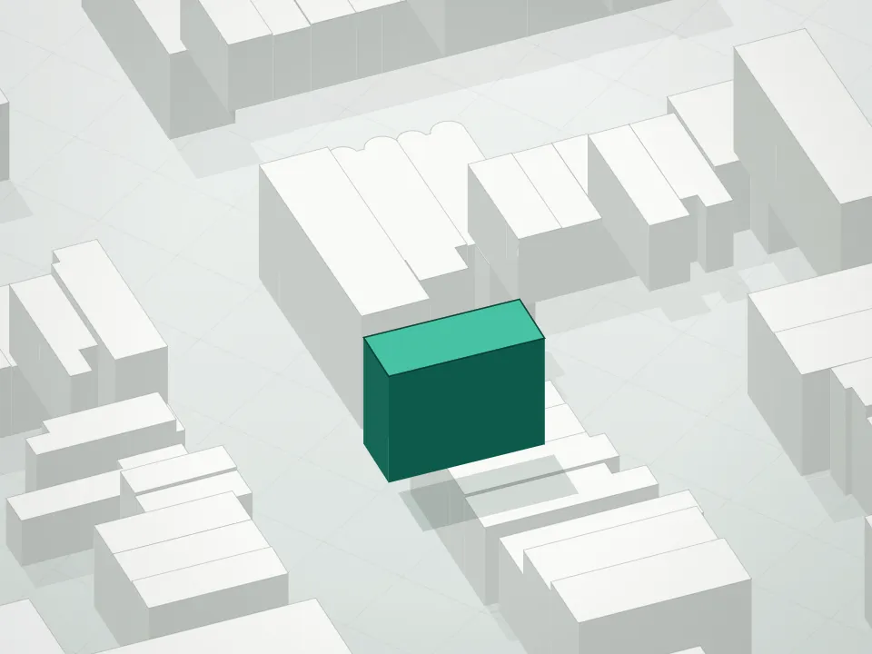 3D massing drawing of 341 13th Street Condominium and neighboring buildings